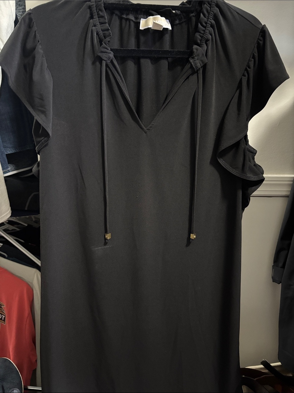Michael Kors Black Ruffle Sleeve V-Neck Dress